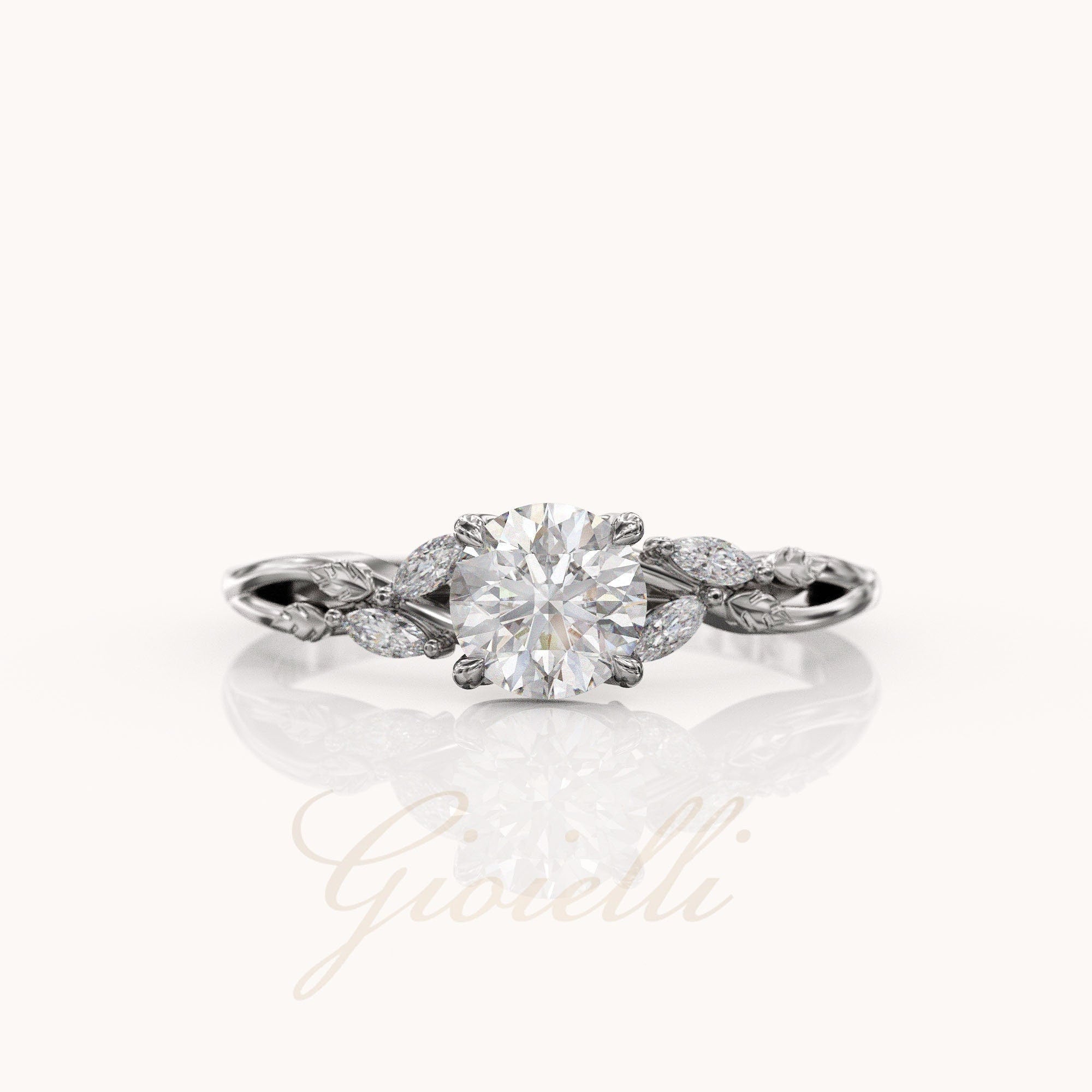 Clarisa Anillo de compromiso inspirado en la naturaleza con diamante de laboratorio de 1 quilate