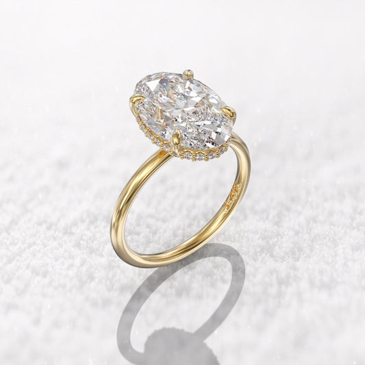 3 ct · Anillo de Compromiso Solitario Corte Ovalado con Halo Oculto