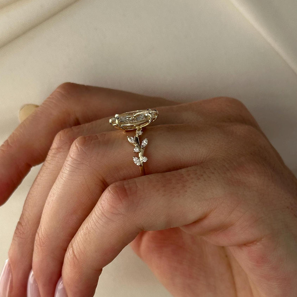 Trinity Anillo de Compromiso Inspirado en la Naturaleza Diamante lab Corte Marquise 2 Quilates