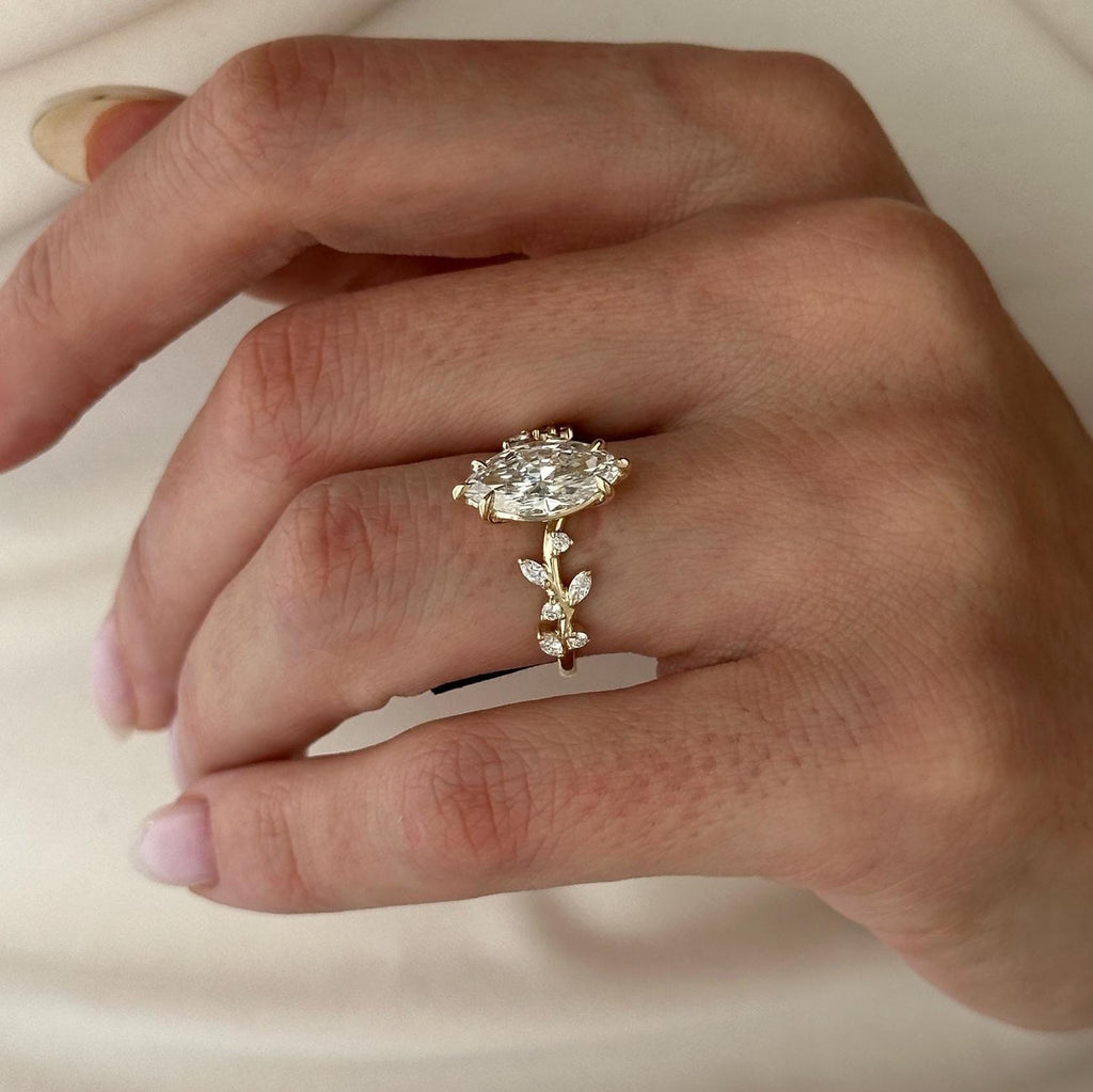 Trinity Anillo de Compromiso Inspirado en la Naturaleza Diamante lab Corte Marquise 2 Quilates