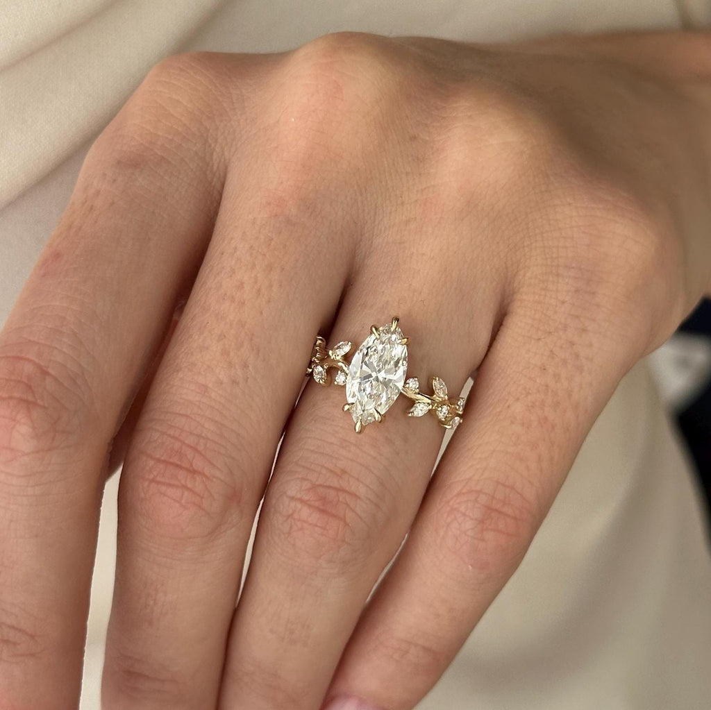 Trinity Anillo de Compromiso Inspirado en la Naturaleza Diamante lab Corte Marquise 2 Quilates