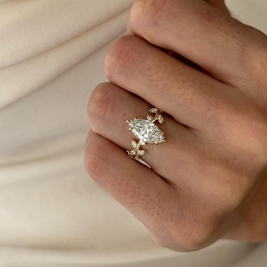 Trinity Anillo de Compromiso Inspirado en la Naturaleza Diamante lab Corte Marquise 2 Quilates