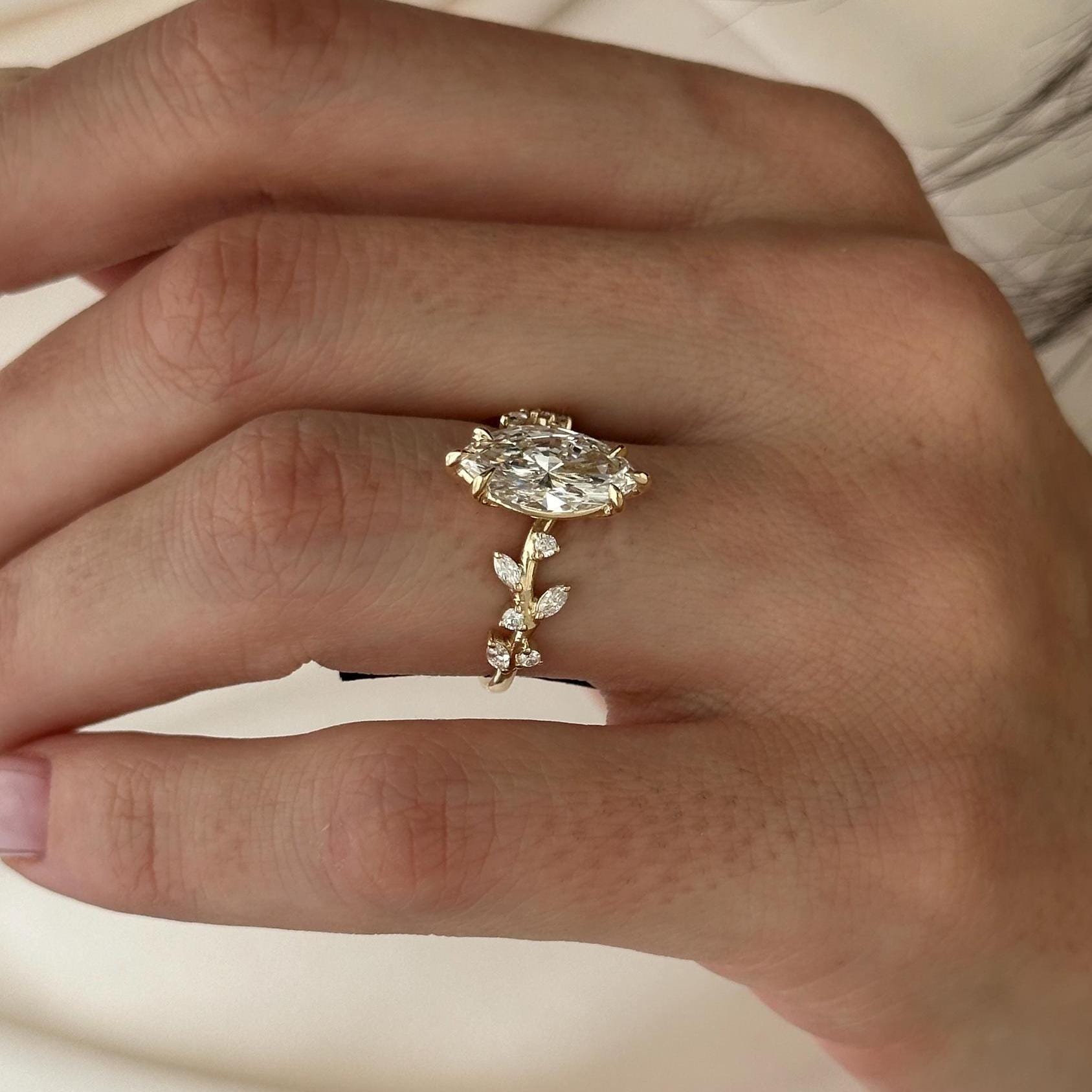 Trinity Anillo de Compromiso Inspirado en la Naturaleza Diamante lab Corte Marquise 2 Quilates