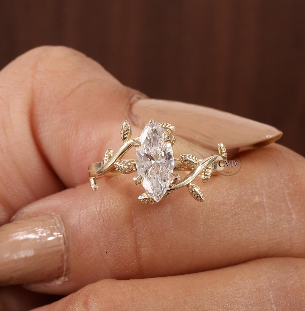 Morgana 1 ct Anillo de Compromiso Hojas y Pétalos Diamante de Laboratorio Corte Marquise oro 14 kilates