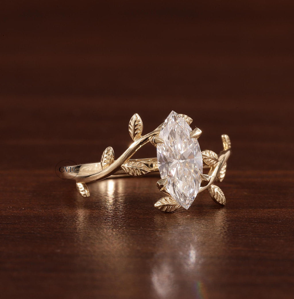 Morgana 1 ct Anillo de Compromiso Hojas y Pétalos Diamante de Laboratorio Corte Marquise oro 14 kilates