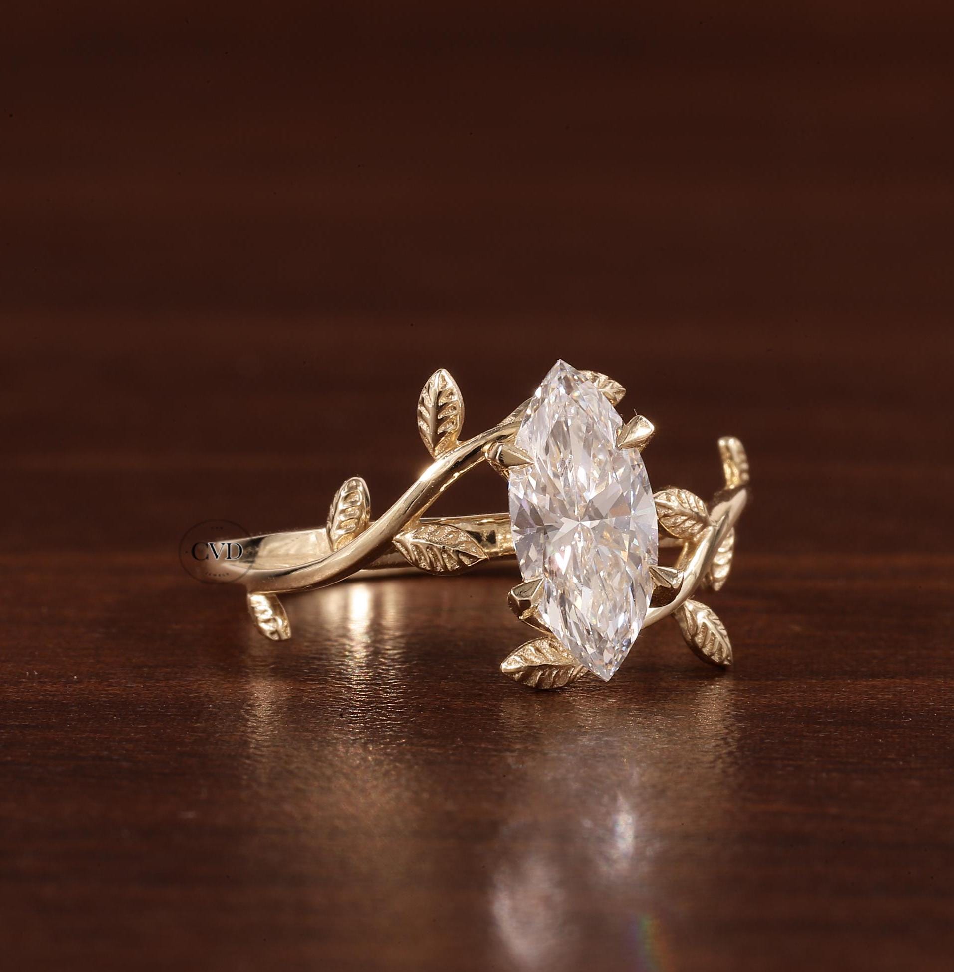 Morgana 1 ct Anillo de Compromiso Hojas y Pétalos Diamante de Laboratorio Corte Marquise oro 14 kilates