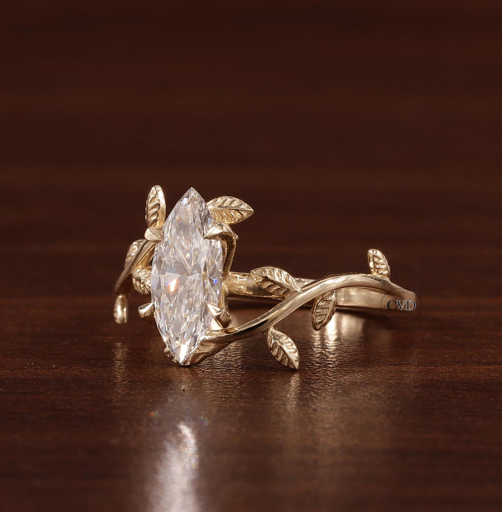 Morgana 1 ct Anillo de Compromiso Hojas y Pétalos Diamante de Laboratorio Corte Marquise oro 14 kilates