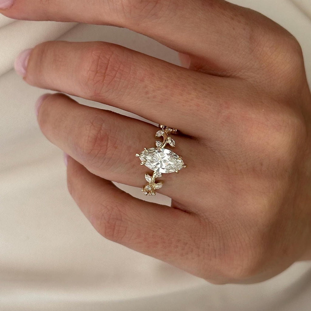 Trinity Anillo de Compromiso Inspirado en la Naturaleza Diamante lab Corte Marquise 2 Quilates