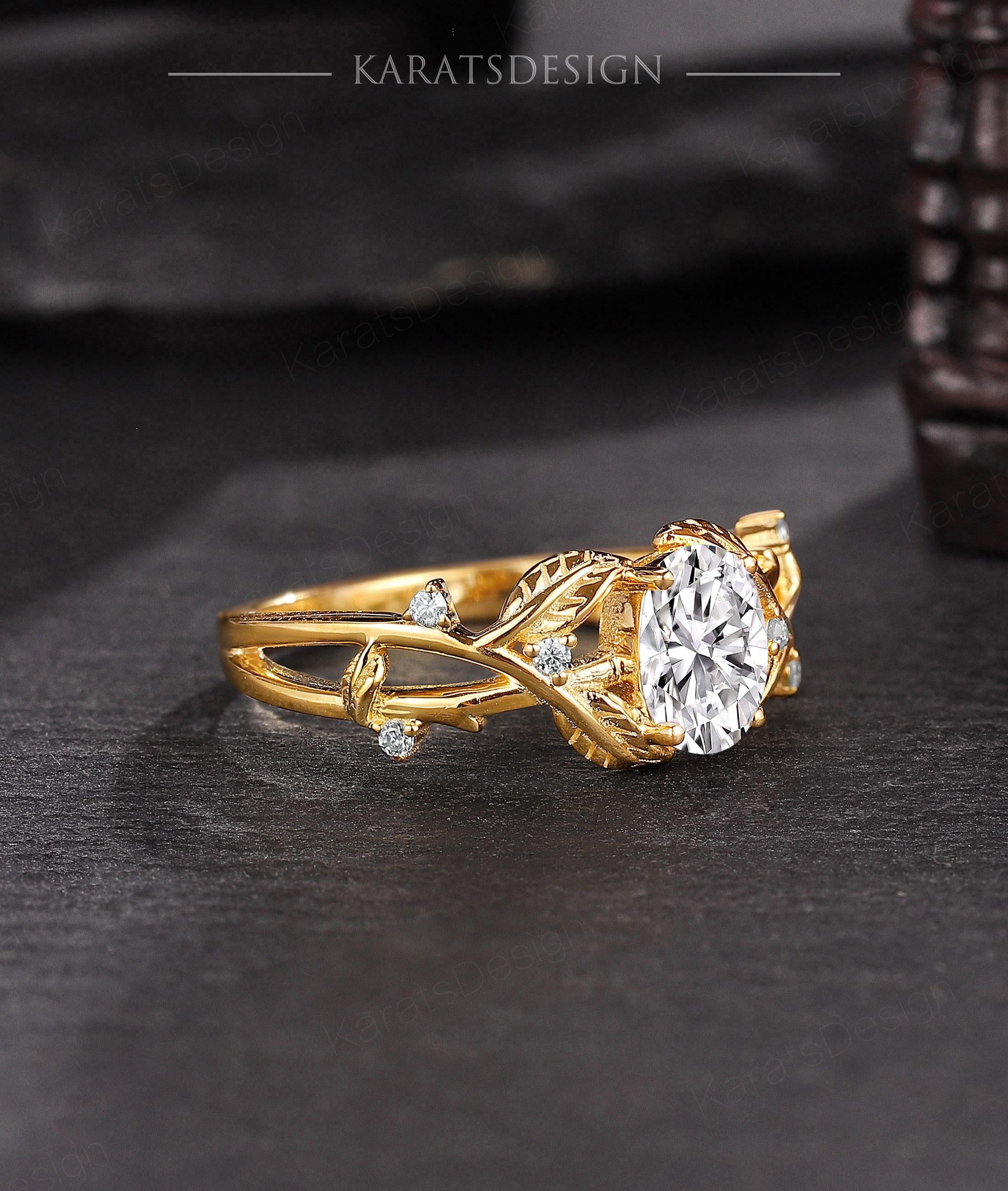 Nymeria Anillo de Ramas Vintage Diseño de Vides con Diamante lab Oval  1 Quilate