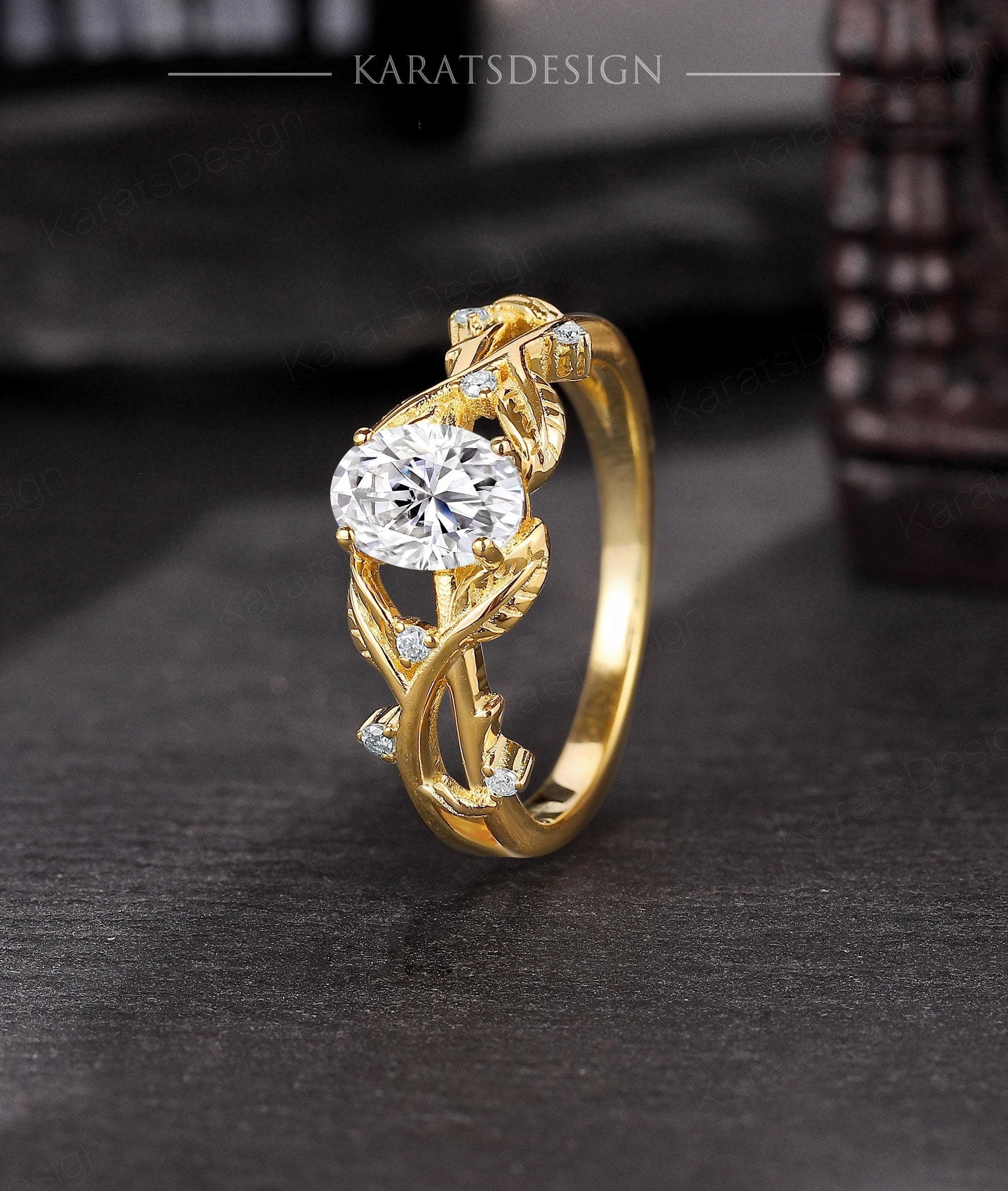 Nymeria Anillo de Ramas Vintage Diseño de Vides con Diamante lab Oval  1 Quilate