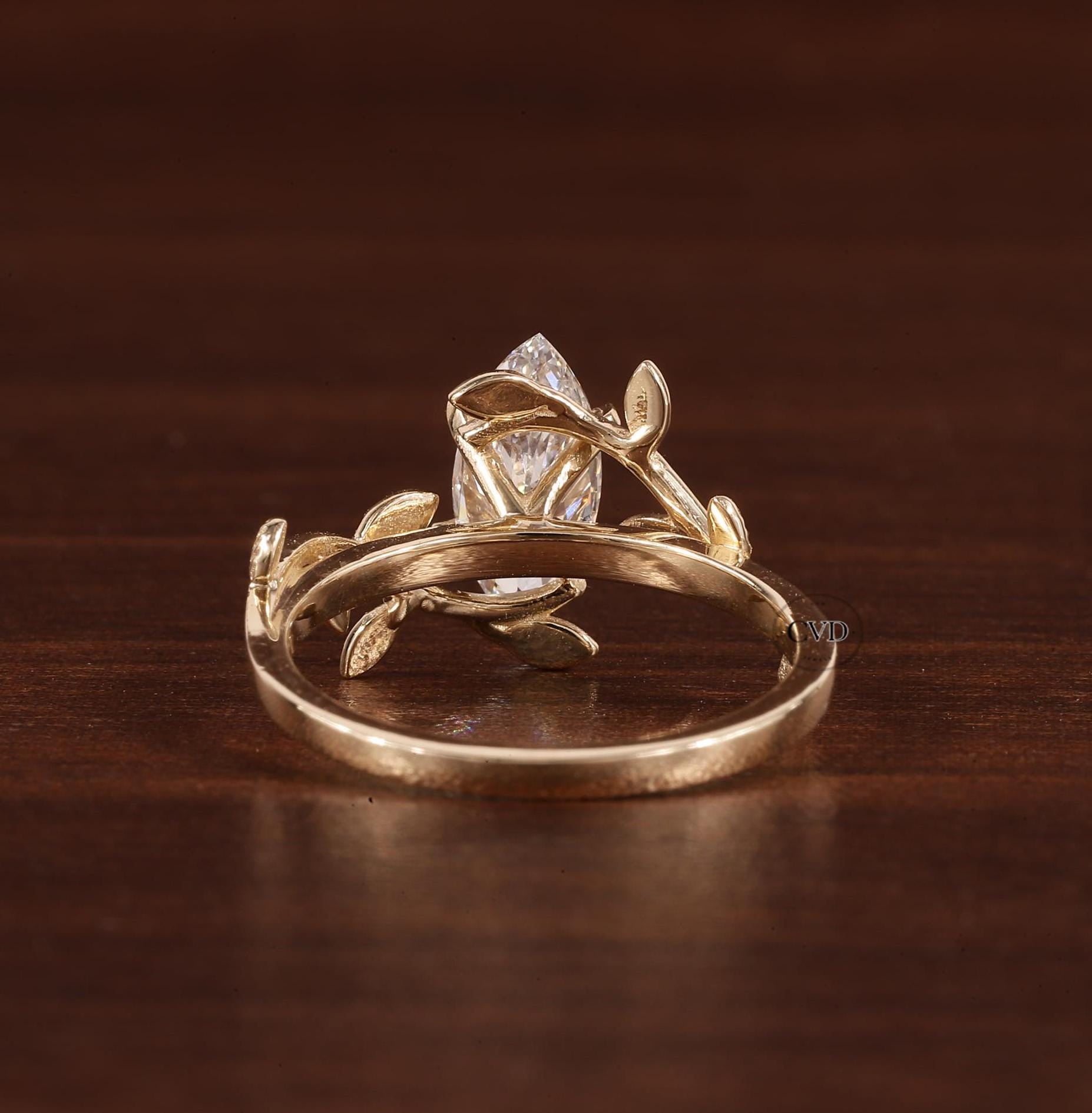 Morgana 1 ct Anillo de Compromiso Hojas y Pétalos Diamante de Laboratorio Corte Marquise oro 14 kilates