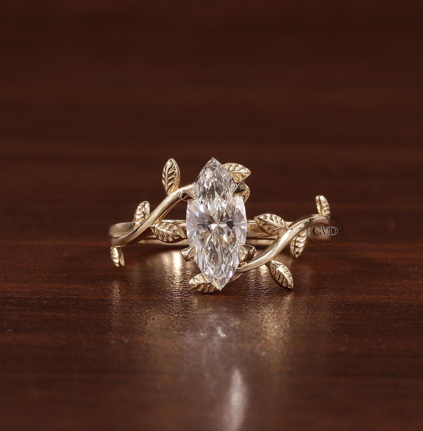 Morgana 1 ct Anillo de Compromiso Hojas y Pétalos Diamante de Laboratorio Corte Marquise oro 14 kilates