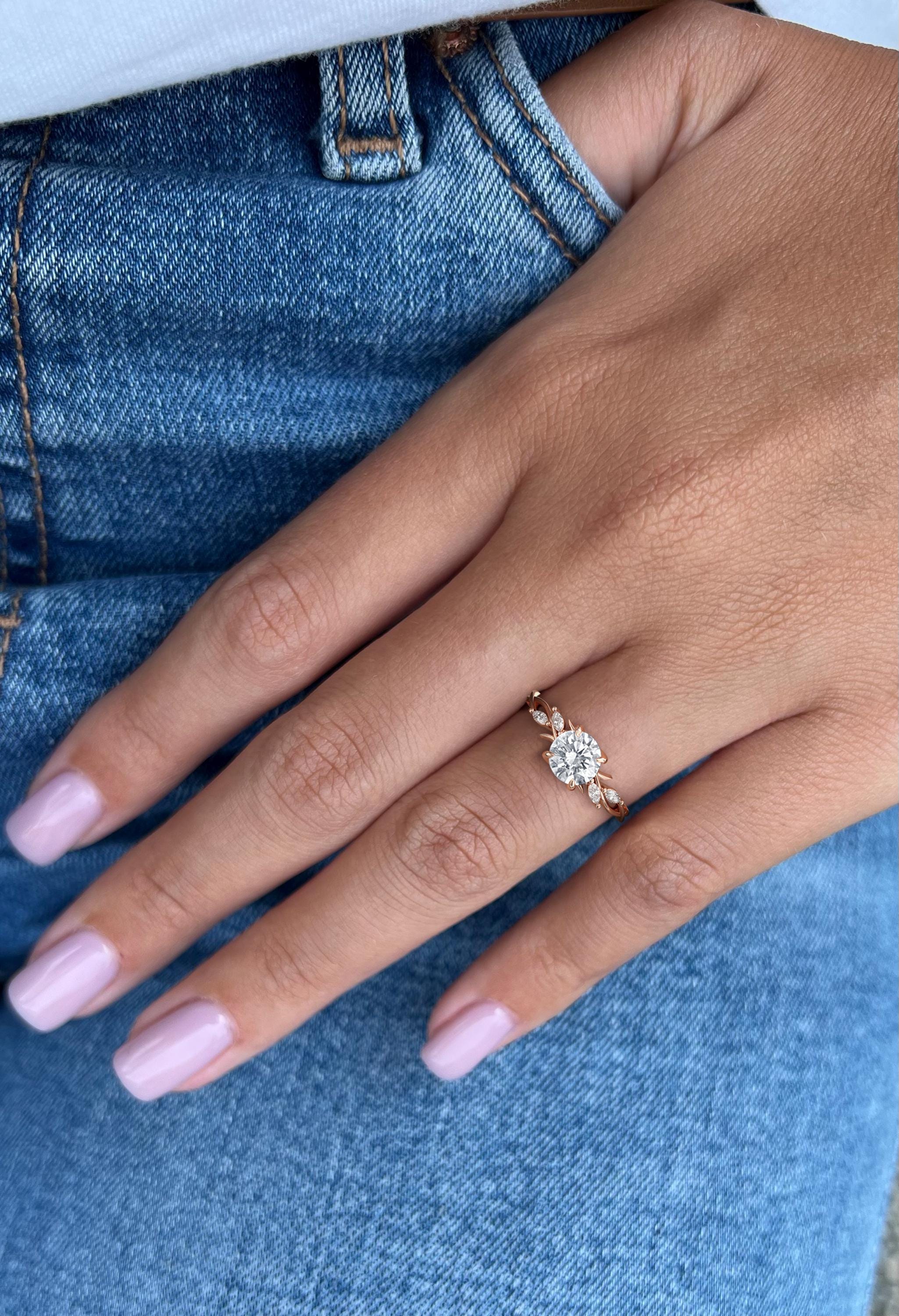 Ophelia Anillo Vintage Diamante de Laboratorio de 1 Quilate Inspirado en la Naturaleza