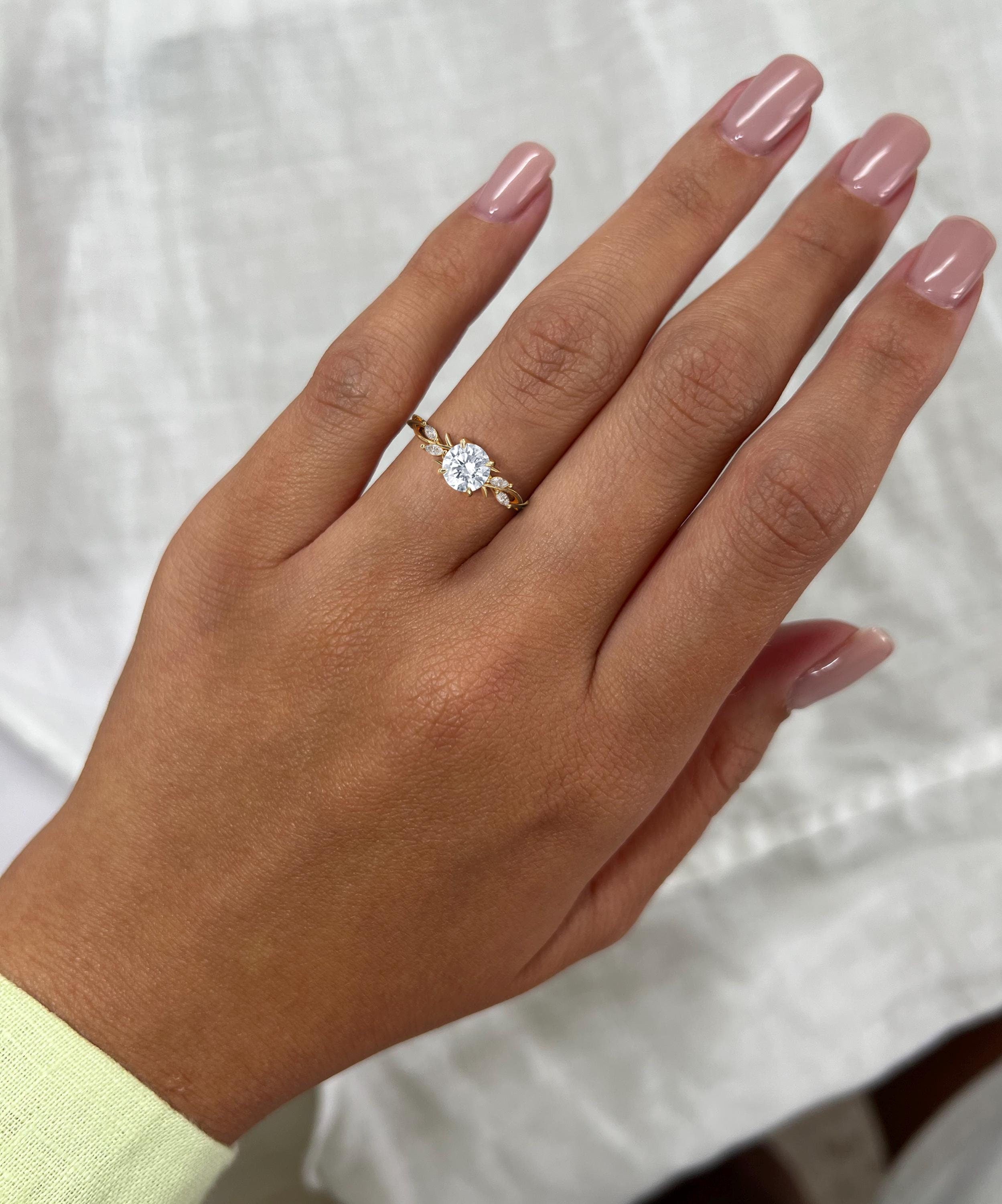 Ophelia Anillo Vintage Diamante de Laboratorio de 1 Quilate Inspirado en la Naturaleza