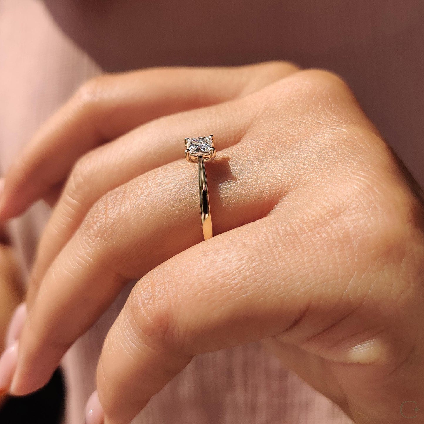 1 ct Anillo de Compromiso Solitario Corte Princesa Catedral