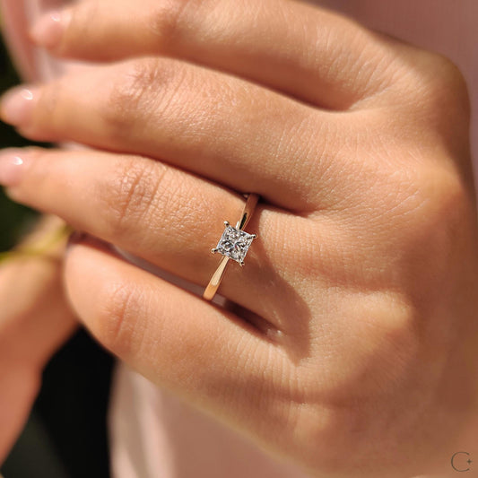 1 ct Anillo de Compromiso Solitario Corte Princesa Catedral