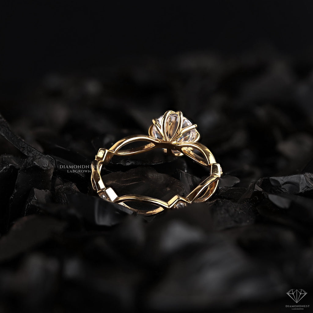 Zora 1.19 Ct Anillo de Compromiso de Diamante Creado en Laboratorio Inspirado en la Naturaleza de Oro de 14K