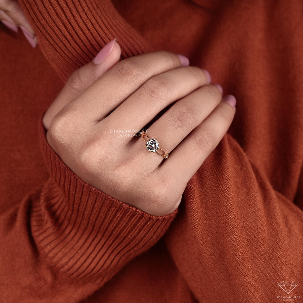 Zora 1.19 Ct Anillo de Compromiso de Diamante Creado en Laboratorio Inspirado en la Naturaleza de Oro de 14K