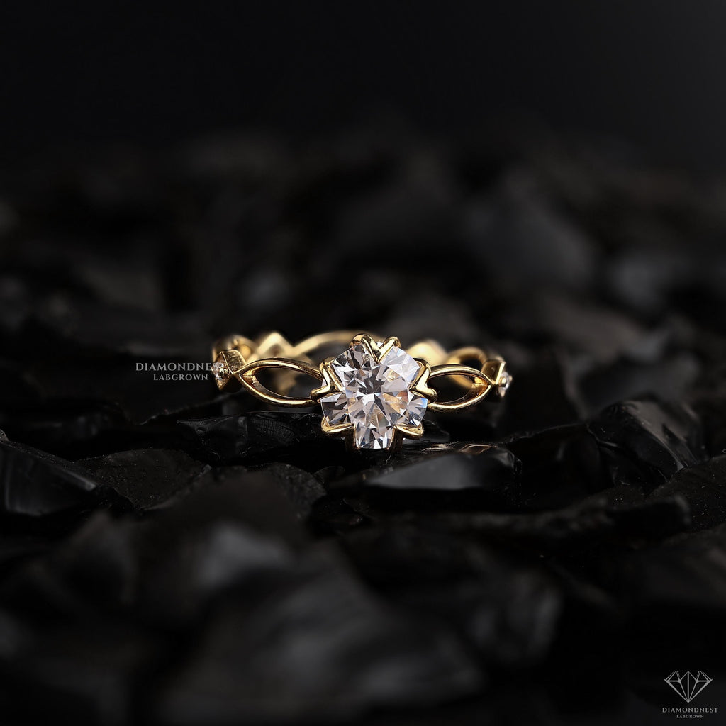 Zora 1.19 Ct Anillo de Compromiso de Diamante Creado en Laboratorio Inspirado en la Naturaleza de Oro de 14K