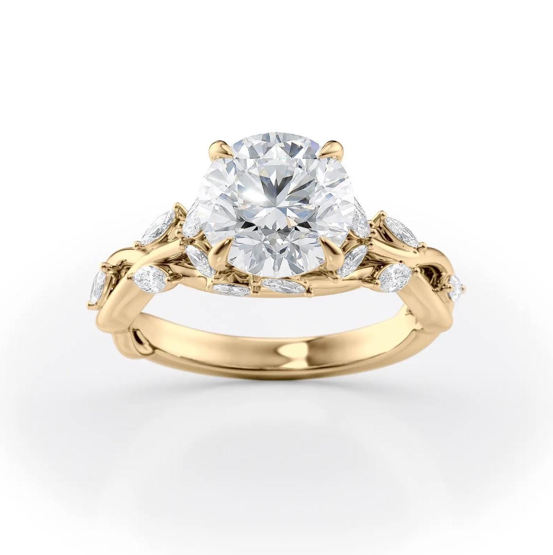 Kaya Anillo de Diamante Creado en Laboratorio de 2.00ct: Anillo de Boda de Vides de Hoja de Oro de 14k