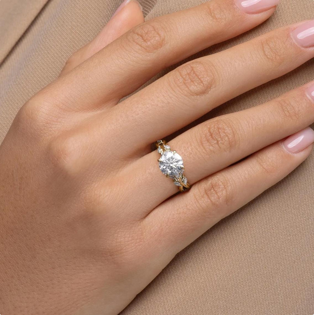 Kaya Anillo de Diamante Creado en Laboratorio de 2.00ct: Anillo de Boda de Vides de Hoja de Oro de 14k