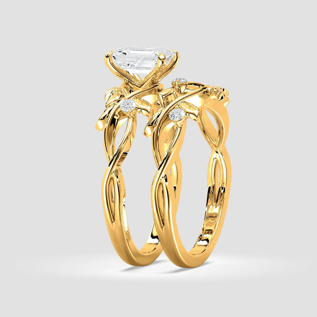 Jardín Secreto Set Nupcial Anillo de Compromiso + Argolla de Matrimonio en oro de 14 Kilates con Diamante de Laboratorio 1 ct