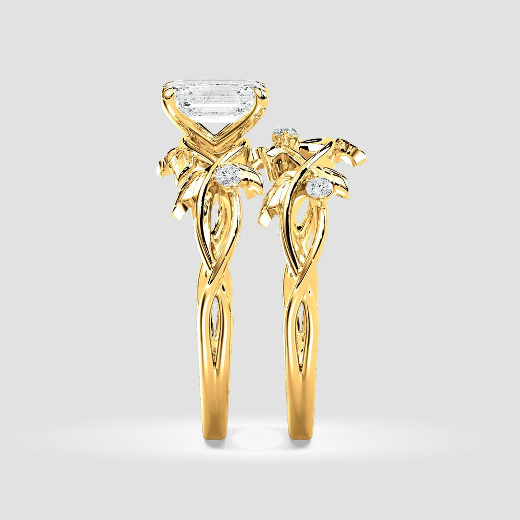 Jardín Secreto Set Nupcial Anillo de Compromiso + Argolla de Matrimonio en oro de 14 Kilates con Diamante de Laboratorio 1 ct