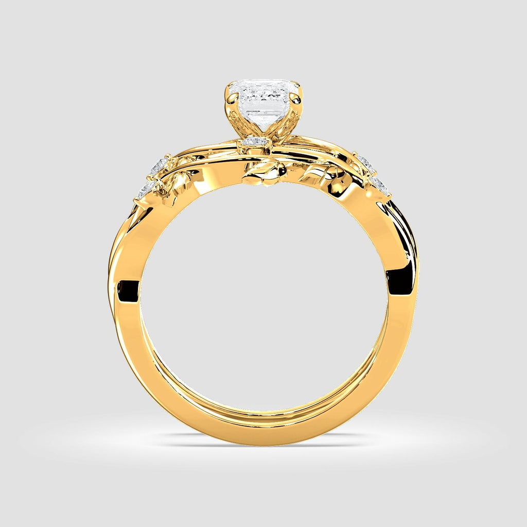Jardín Secreto Set Nupcial Anillo de Compromiso + Argolla de Matrimonio en oro de 14 Kilates con Diamante de Laboratorio 1 ct