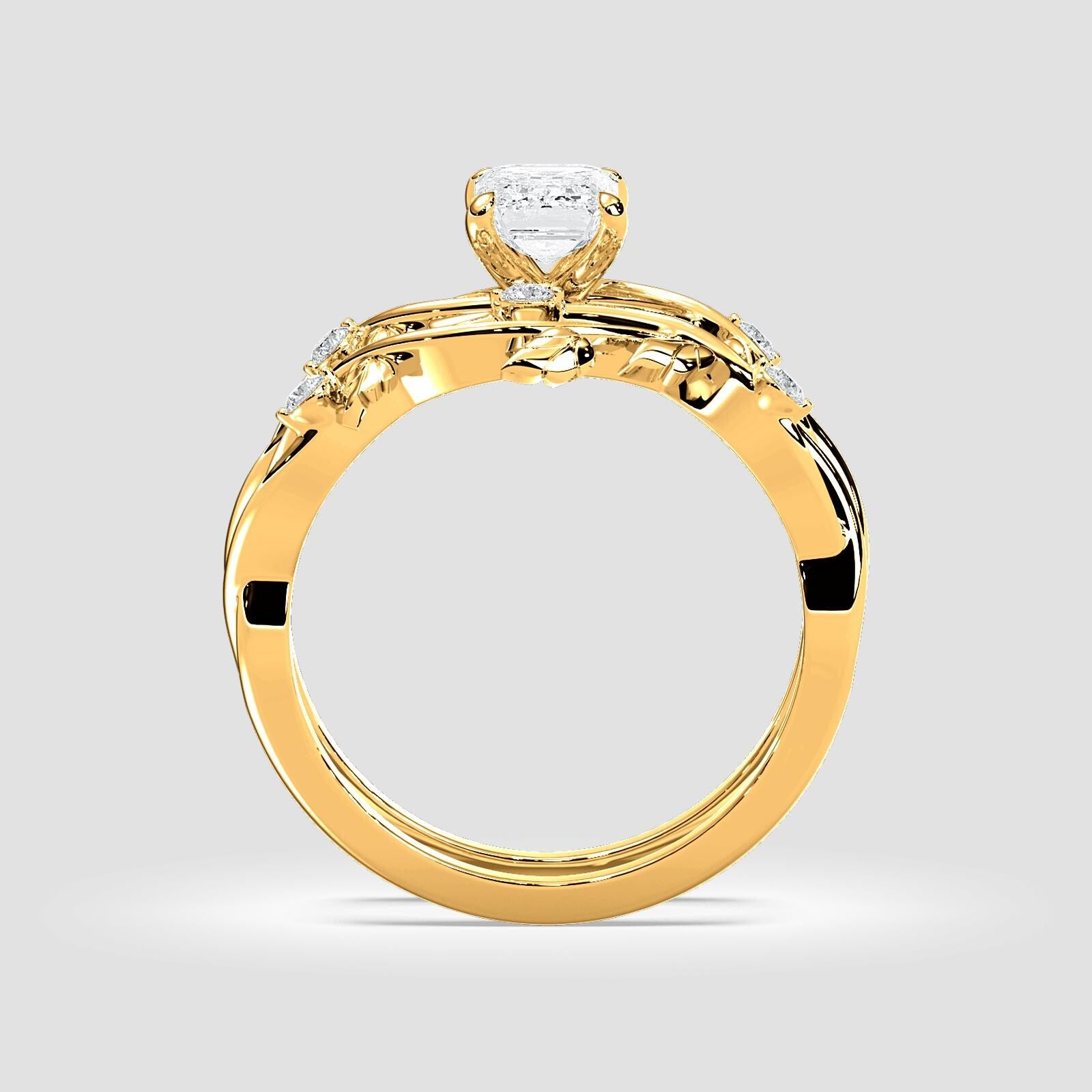 Jardín Secreto Set Nupcial Anillo de Compromiso + Argolla de Matrimonio en oro de 14 Kilates con Diamante de Laboratorio 1 ct