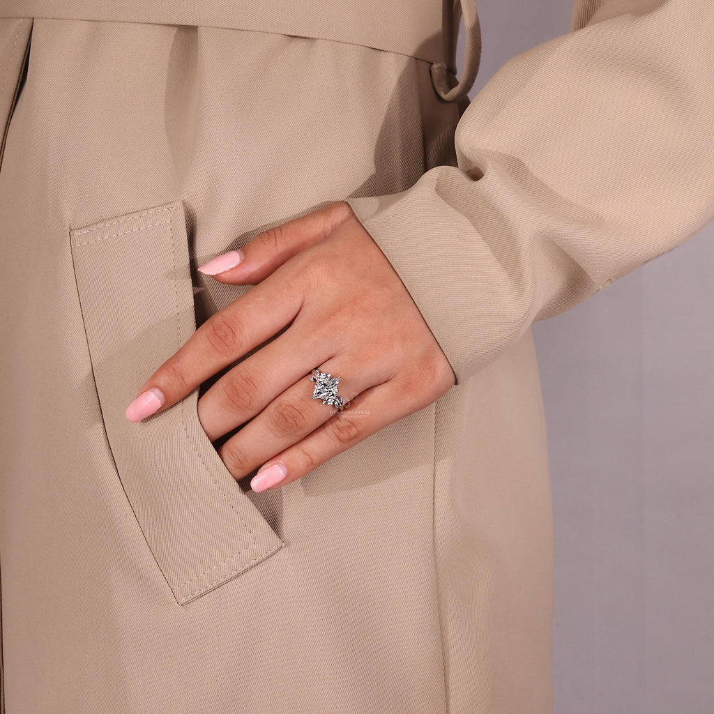 Azula 1 Quilate Anillo de Compromiso  Hojas y Pétalos de Oro Diamante de Laboratorio en Corte Marquise