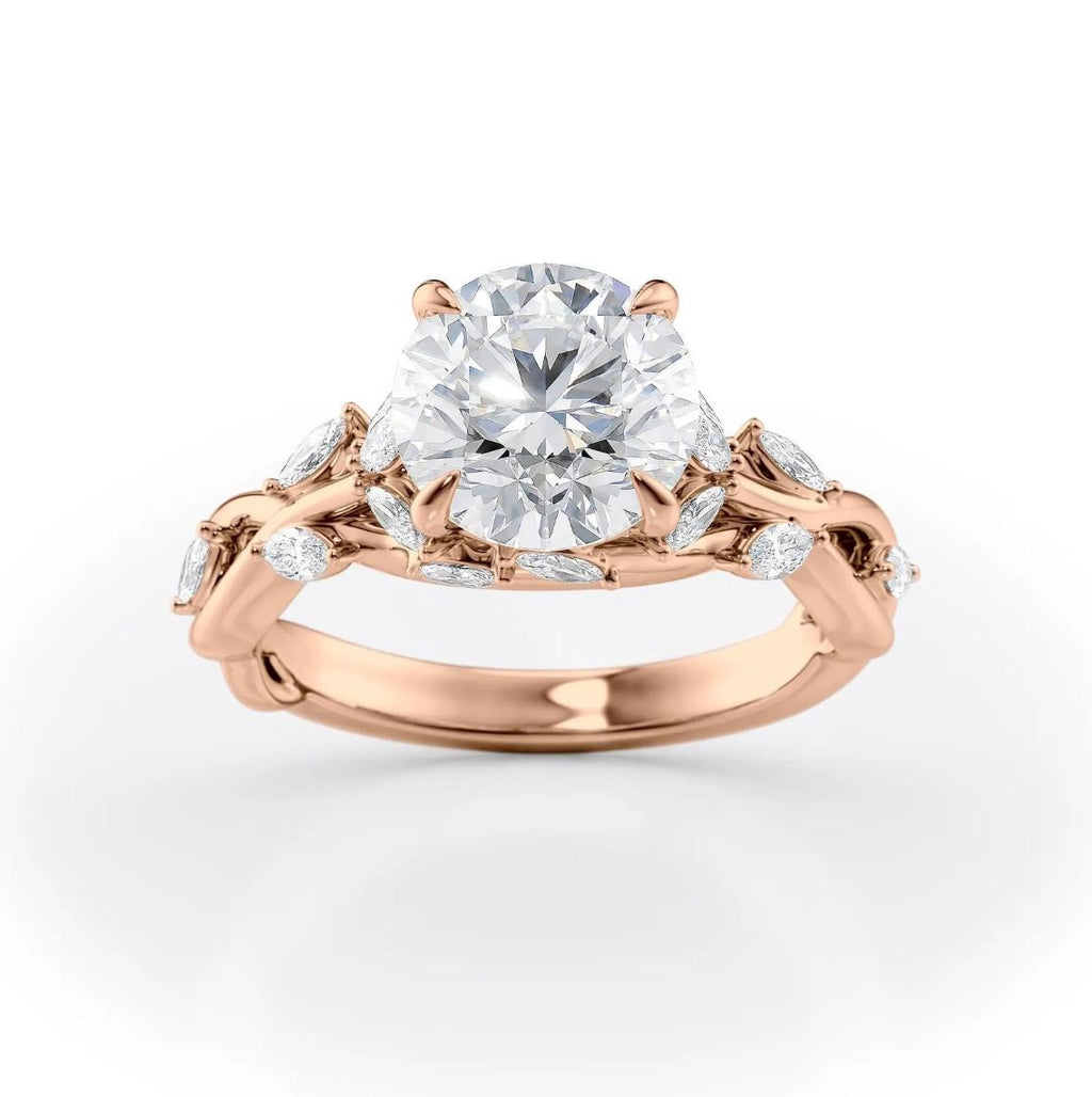 Kaya Anillo de Diamante Creado en Laboratorio de 2.00ct: Anillo de Boda de Vides de Hoja de Oro de 14k