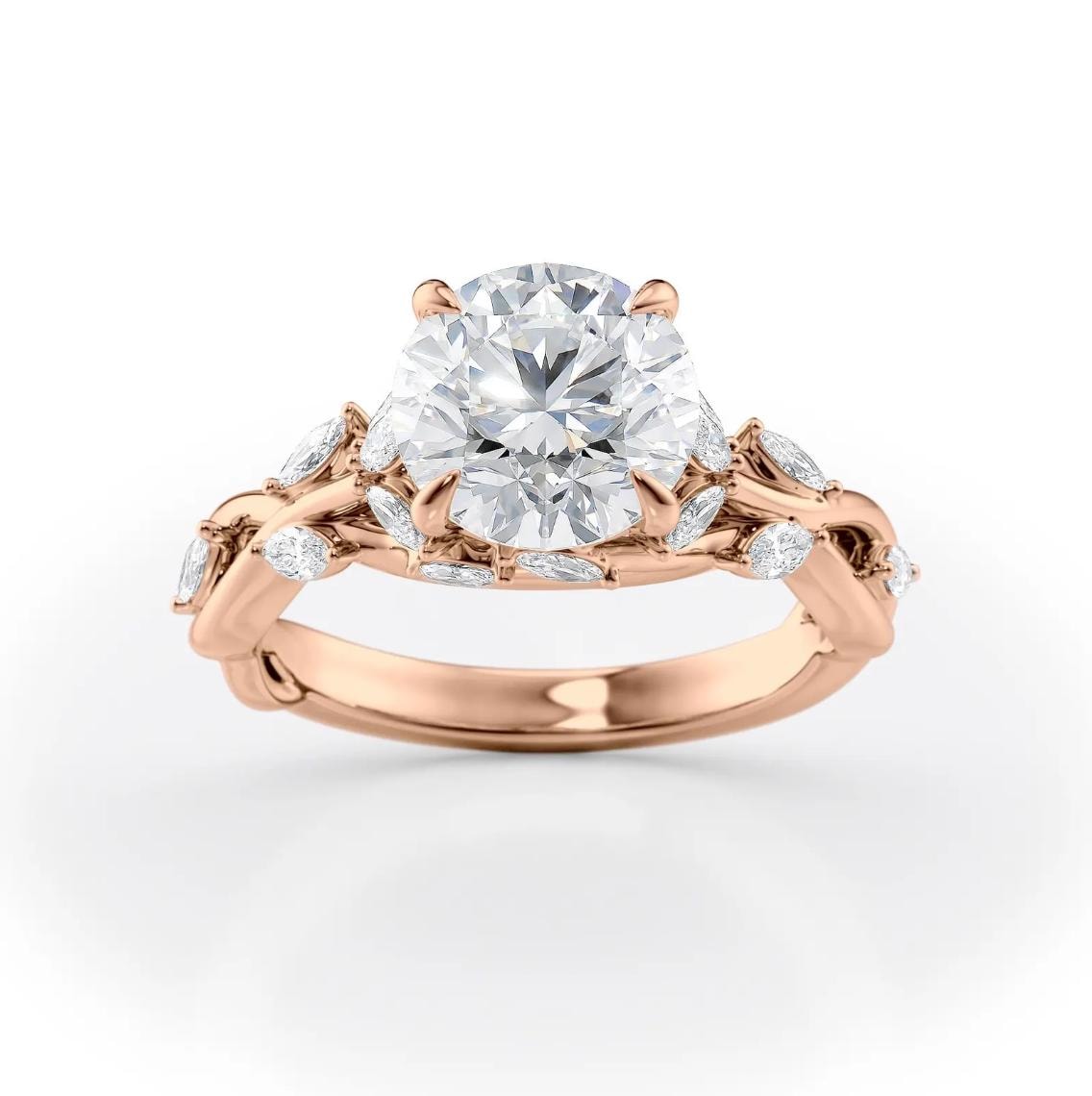 Kaya Anillo de Diamante Creado en Laboratorio de 2.00ct: Anillo de Boda de Vides de Hoja de Oro de 14k