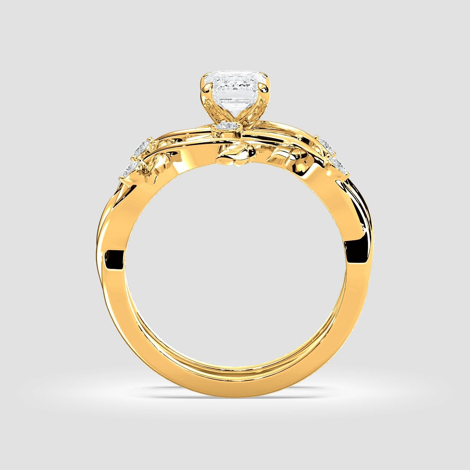 Jardín Secreto Set Nupcial Anillo de Compromiso + Argolla de Matrimonio en oro de 14 Kilates con Diamante de Laboratorio 1 ct