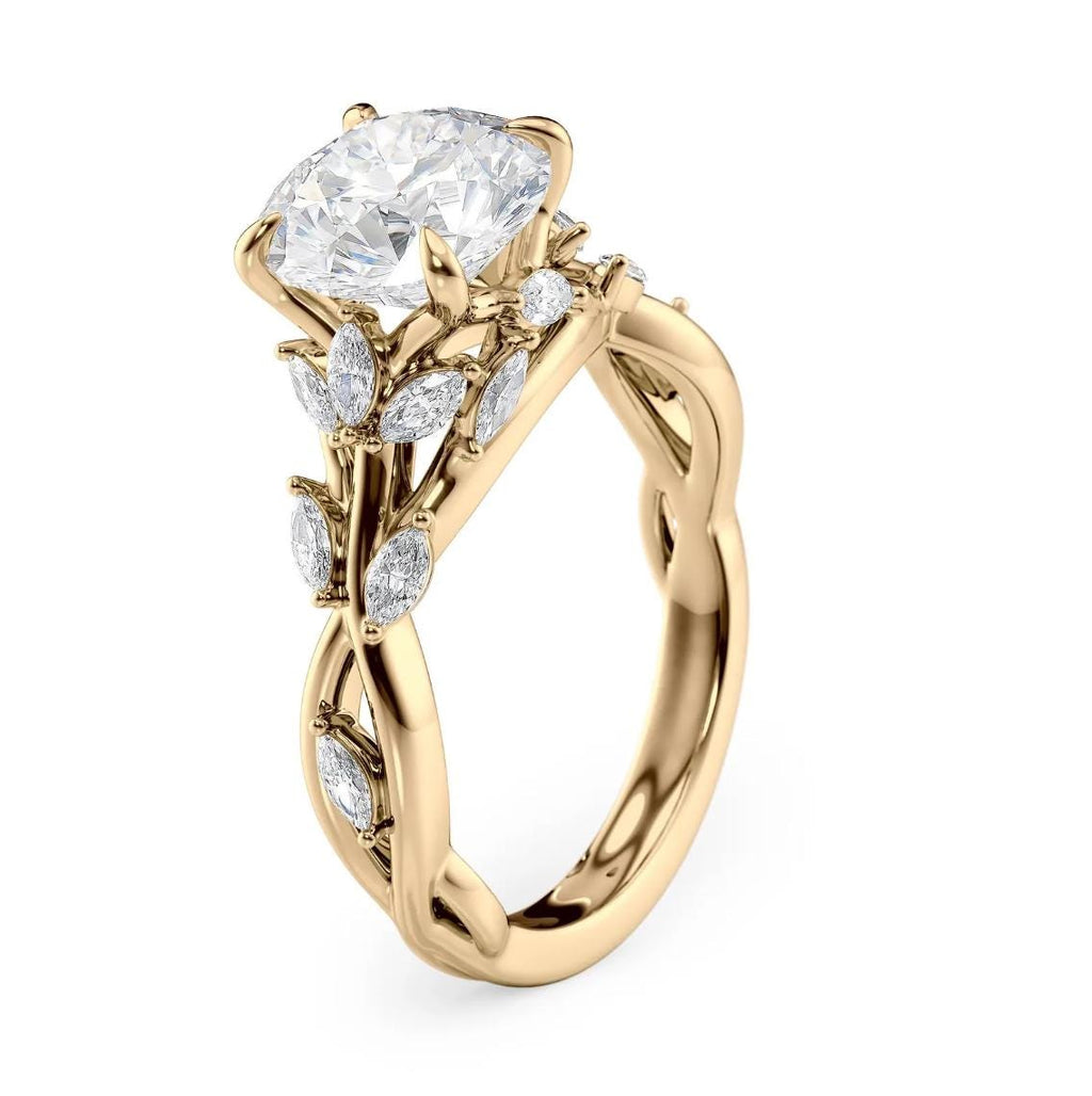 Kaya Anillo de Diamante Creado en Laboratorio de 2.00ct: Anillo de Boda de Vides de Hoja de Oro de 14k