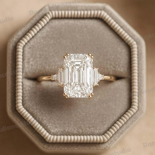 1.50 ct Anillo de Compromiso Corte Esmeralda con Piedras Laterales