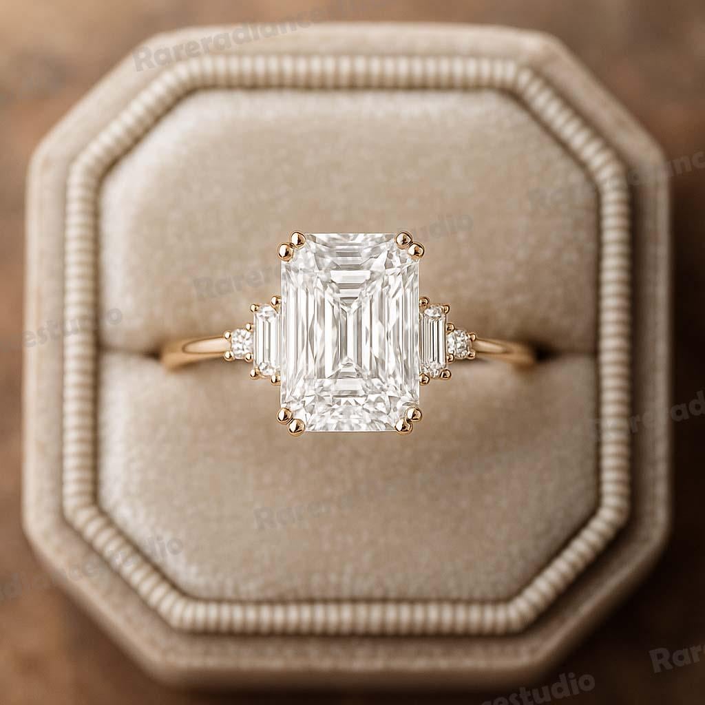 1.50 ct Anillo de Compromiso Corte Esmeralda con Piedras Laterales