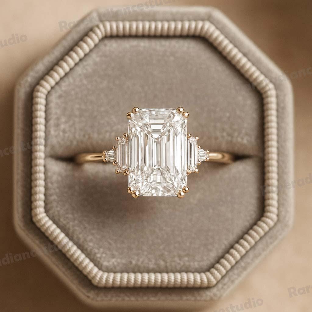 1.50 ct Anillo de Compromiso Corte Esmeralda con Piedras Laterales