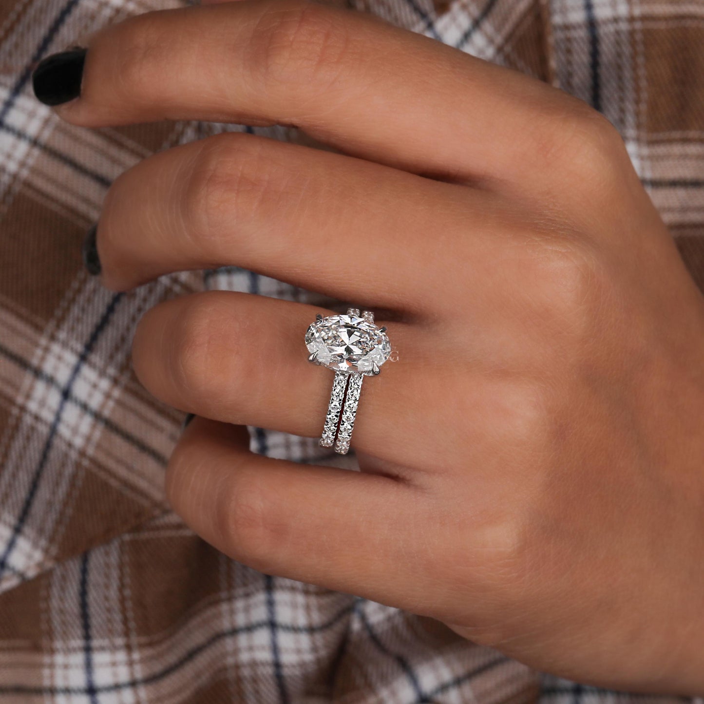 2 ct Anillo+ Argolla Set de Compromiso con Diamante Ovalado Lab-Grown