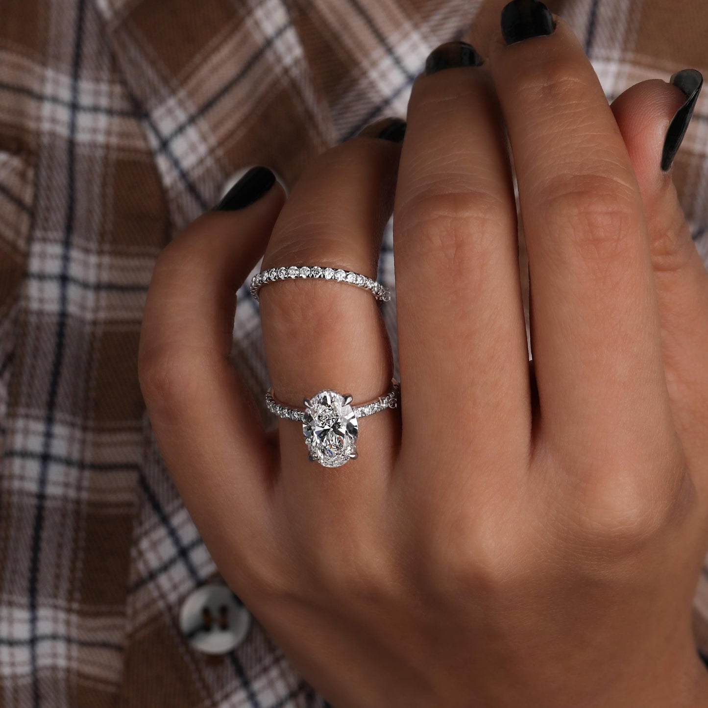 2 ct Anillo+ Argolla Set de Compromiso con Diamante Ovalado Lab-Grown