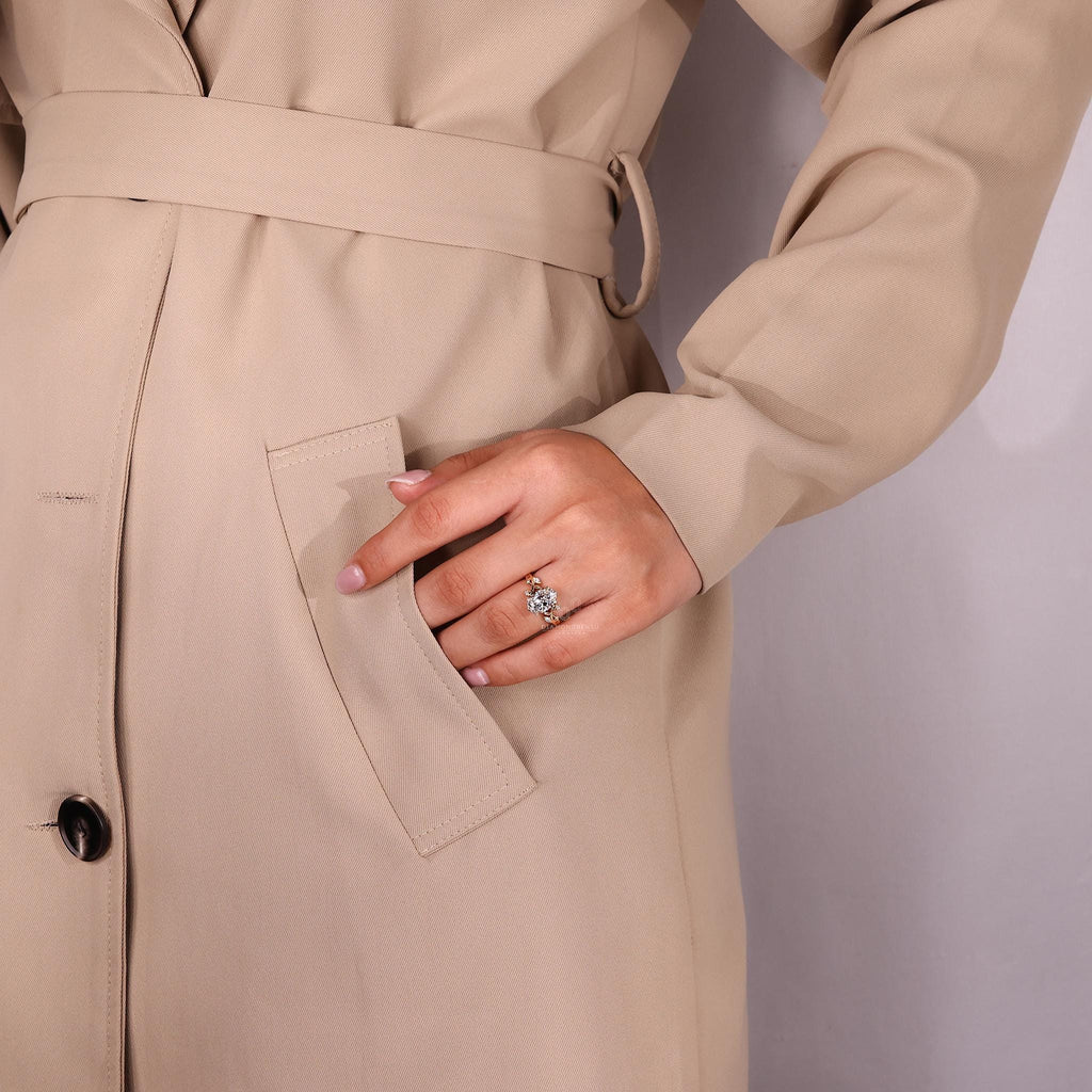 Saria 3 ct Anillo de Compromiso Inspirado en la Naturaleza con Diamante Oval Cortado Certificado, Diseño de Hojas y Pétalos