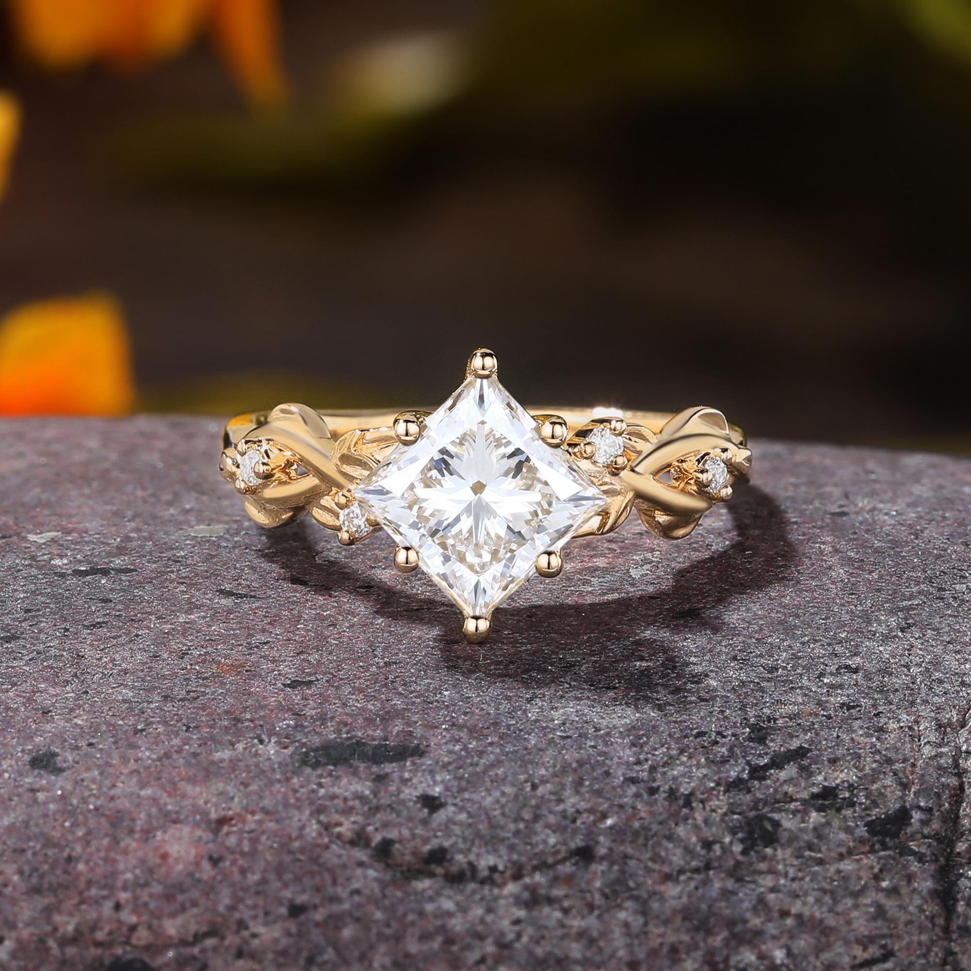 Katara anillo de vid de oro diamante corte princesa certificado por IGI de 1.5ct