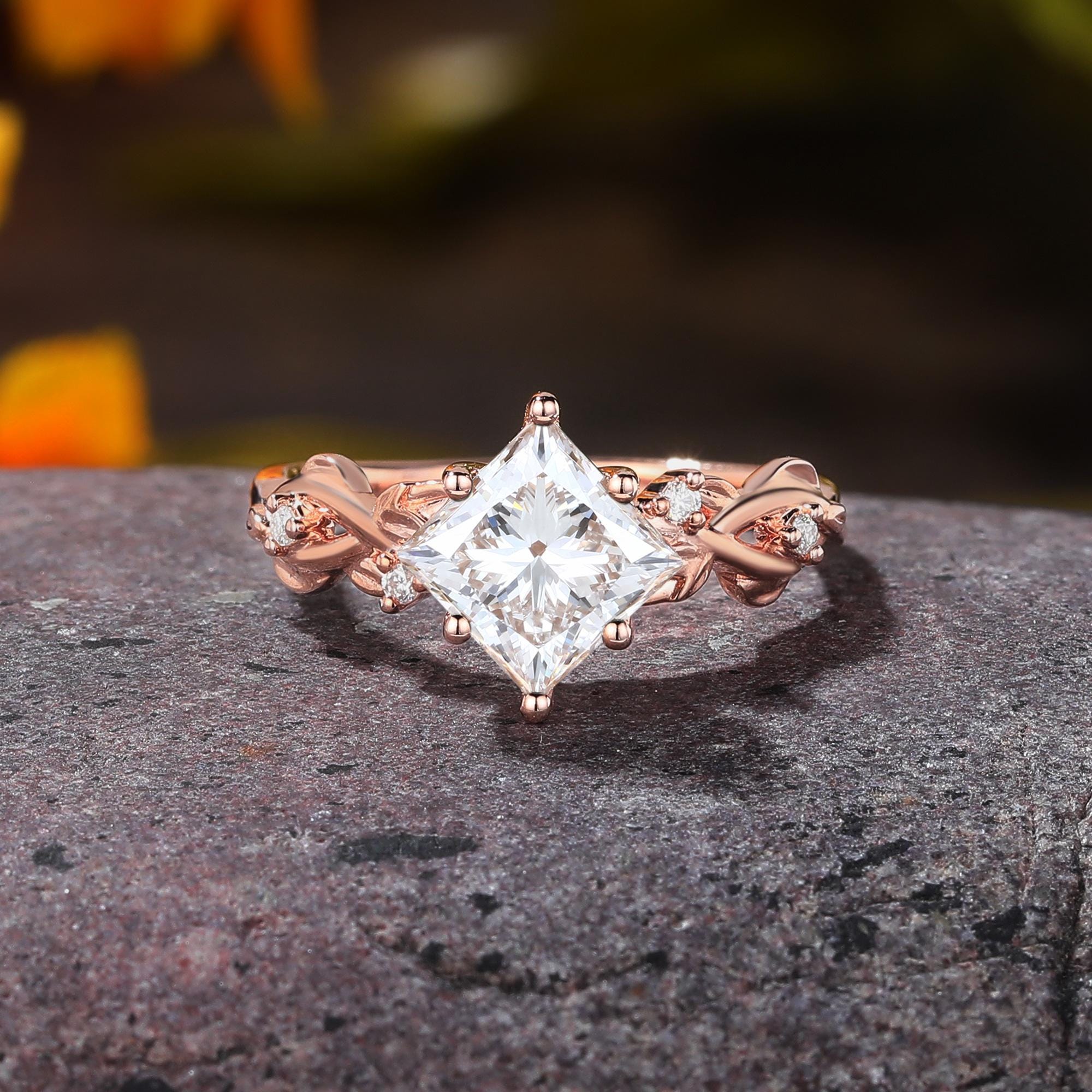 Katara anillo de vid de oro diamante corte princesa certificado por IGI de 1.5ct