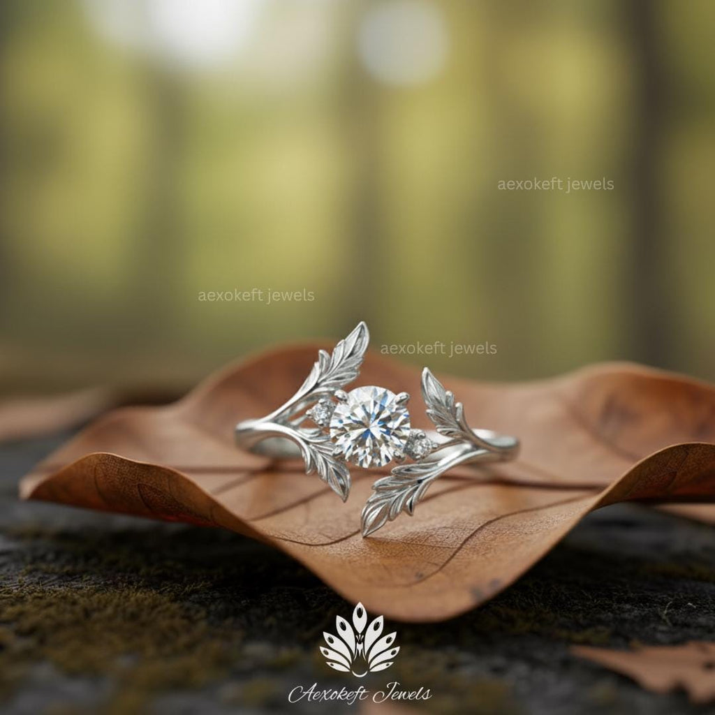 Andromeda 1 ct Anillo de Compromiso de Diamante Creado en Laboratorio Inspirado en la Naturaleza: Diseño de Hojas y Vides