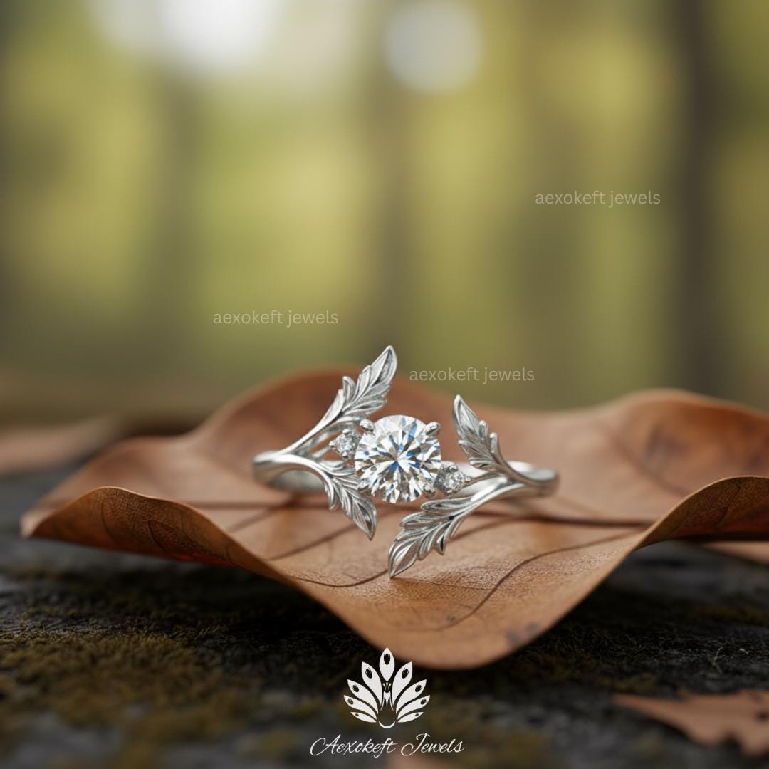 Andromeda 1 ct Anillo de Compromiso de Diamante Creado en Laboratorio Inspirado en la Naturaleza: Diseño de Hojas y Vides