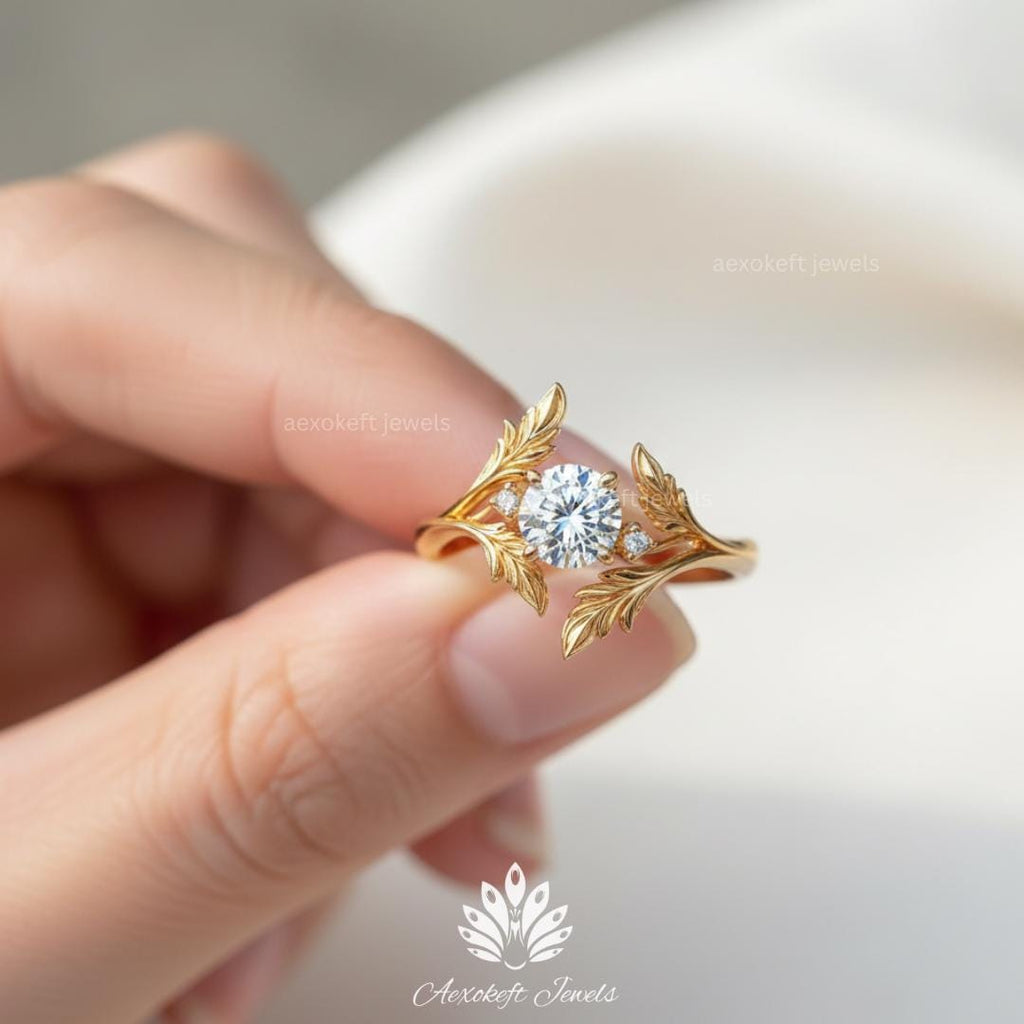 Andromeda 1 ct Anillo de Compromiso de Diamante Creado en Laboratorio Inspirado en la Naturaleza: Diseño de Hojas y Vides