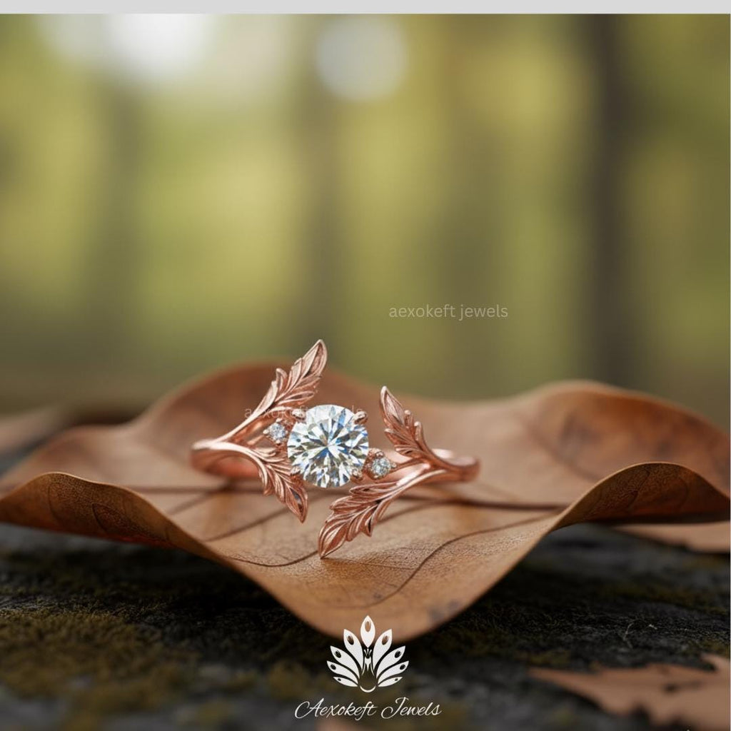 Andromeda 1 ct Anillo de Compromiso de Diamante Creado en Laboratorio Inspirado en la Naturaleza: Diseño de Hojas y Vides