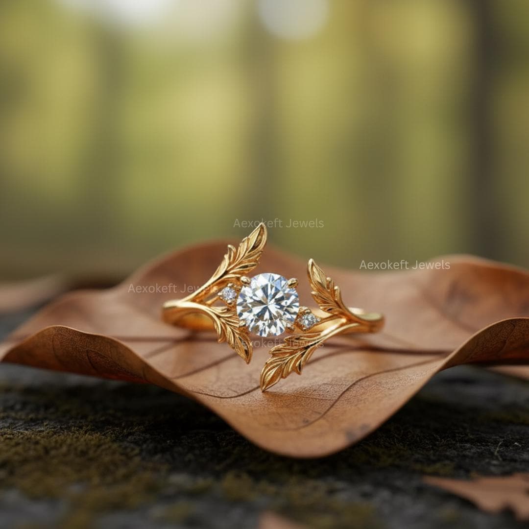 Andromeda 1 ct Anillo de Compromiso de Diamante Creado en Laboratorio Inspirado en la Naturaleza: Diseño de Hojas y Vides