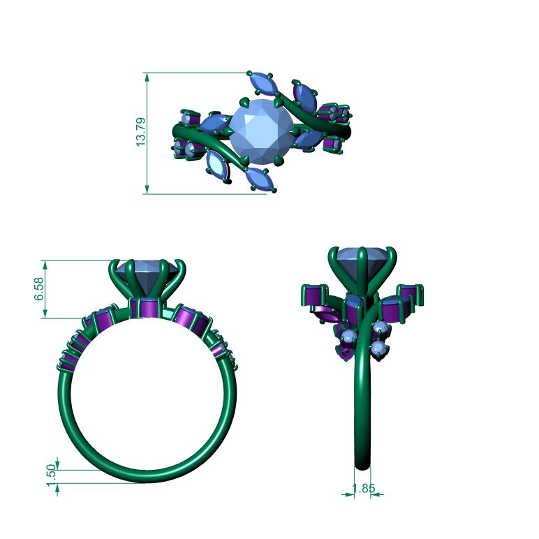 Nimue Anillo de Compromiso Diamante de Laboratorio 1 Quilate : Diseño de Hojas y Vides, Oro de 14K