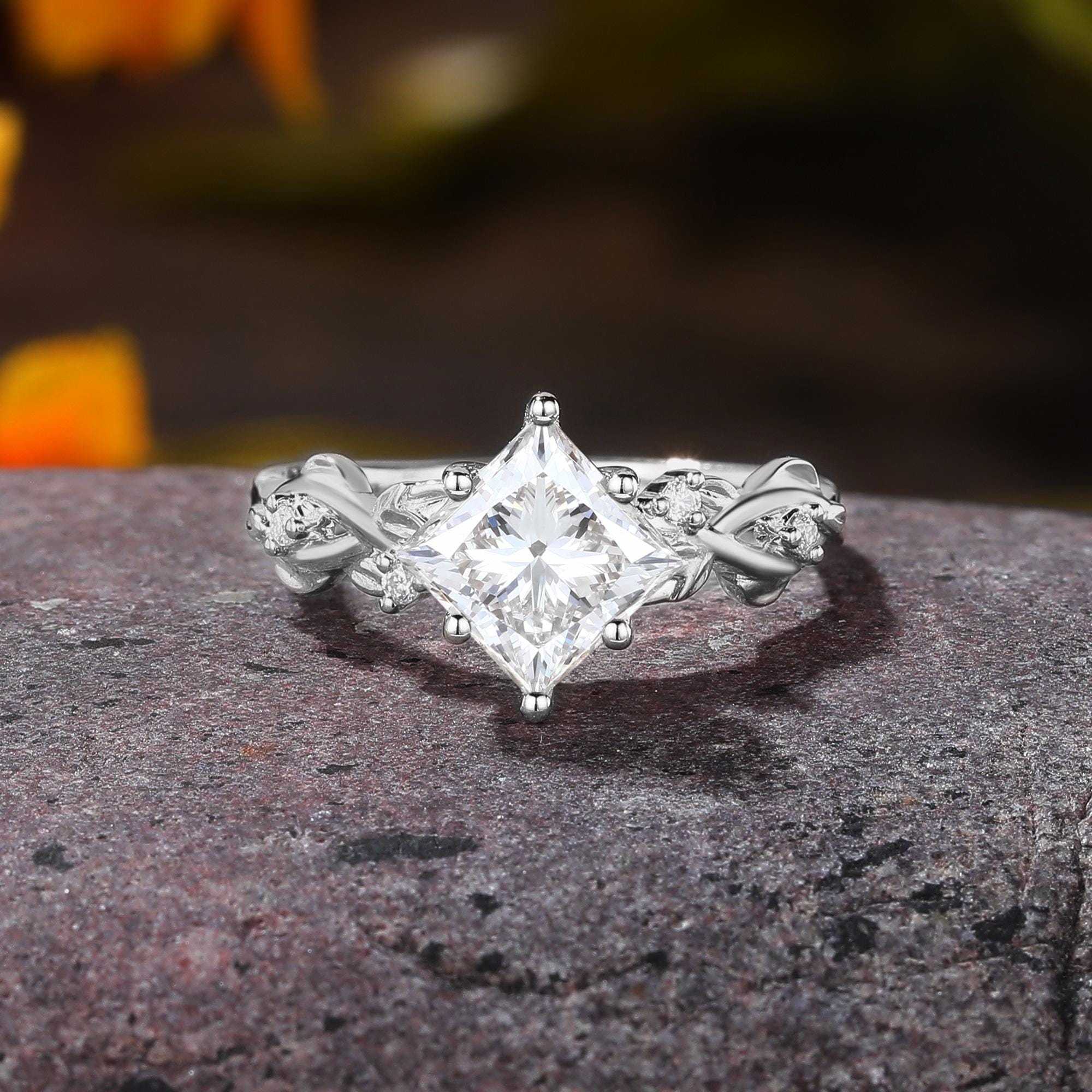 Katara anillo de vid de oro diamante corte princesa certificado por IGI de 1.5ct