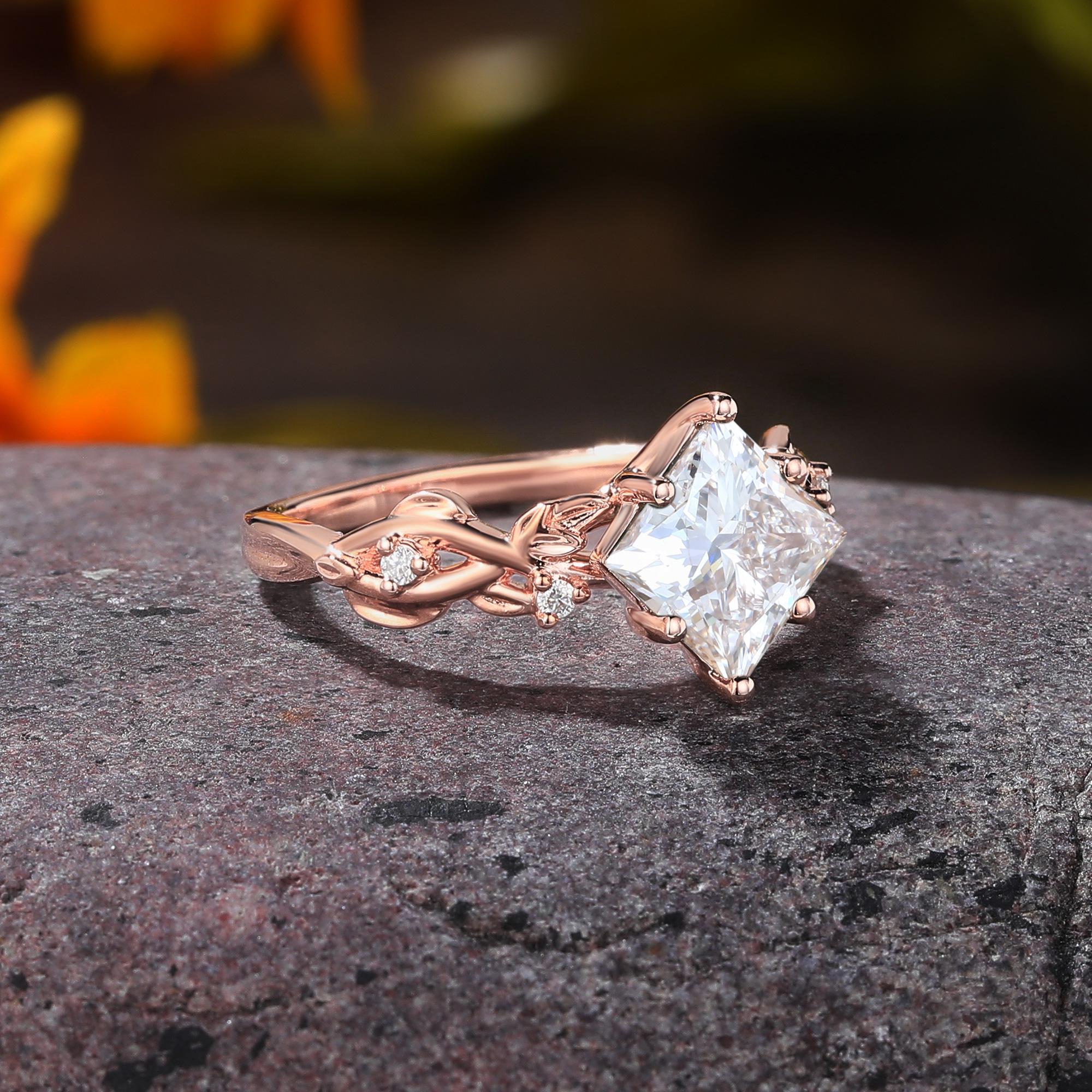 Katara anillo de vid de oro diamante corte princesa certificado por IGI de 1.5ct